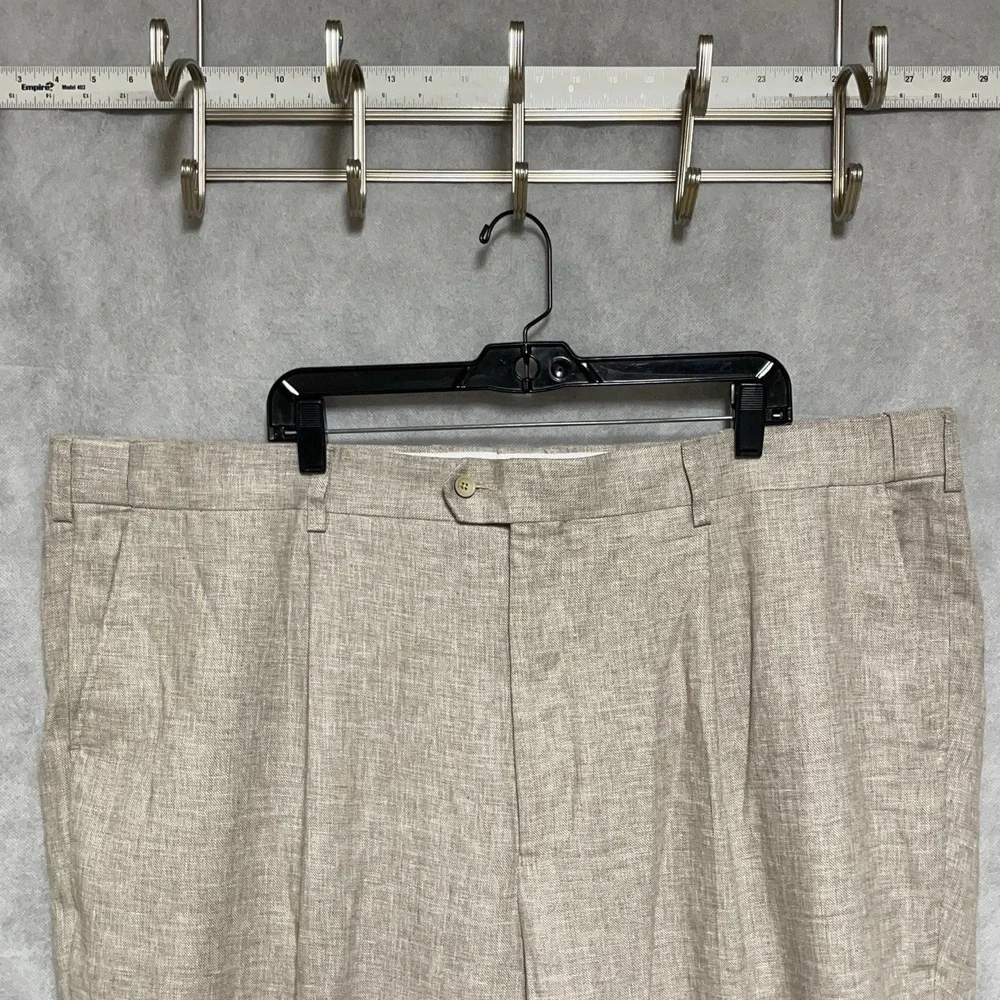 Oak Hill Pants Men 50x33 DXL Linen Rayon Adjustable Waist Hopsack Pleated Cuffs